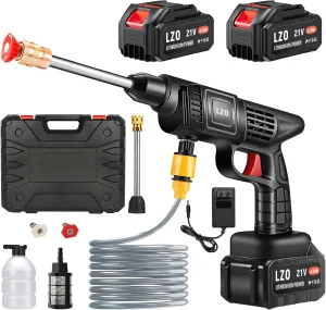 Cordless Pressure Washer 21V x2 batteries , Cordless Power Washer Battery Powered, Portable Pressure Washer w/ 6-in-1 Nozzle, Soap Container, Charger Included