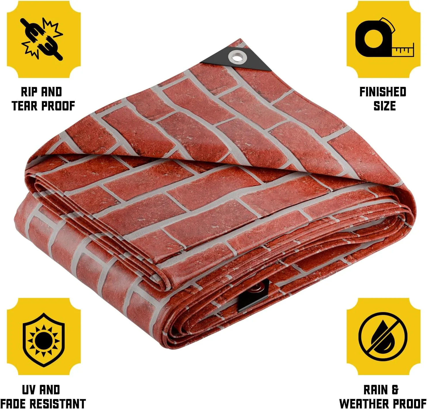 Core Tarps Extreme Heavy Duty 20 Mil Tarp Cover, Waterproof, UV Resistant, Rip and Tear Proof, Poly Tarpaulin with Reinforced Edges for Roof, Camping, Patio, Pool, Boat (Bricks/Black 6′ X 8′)