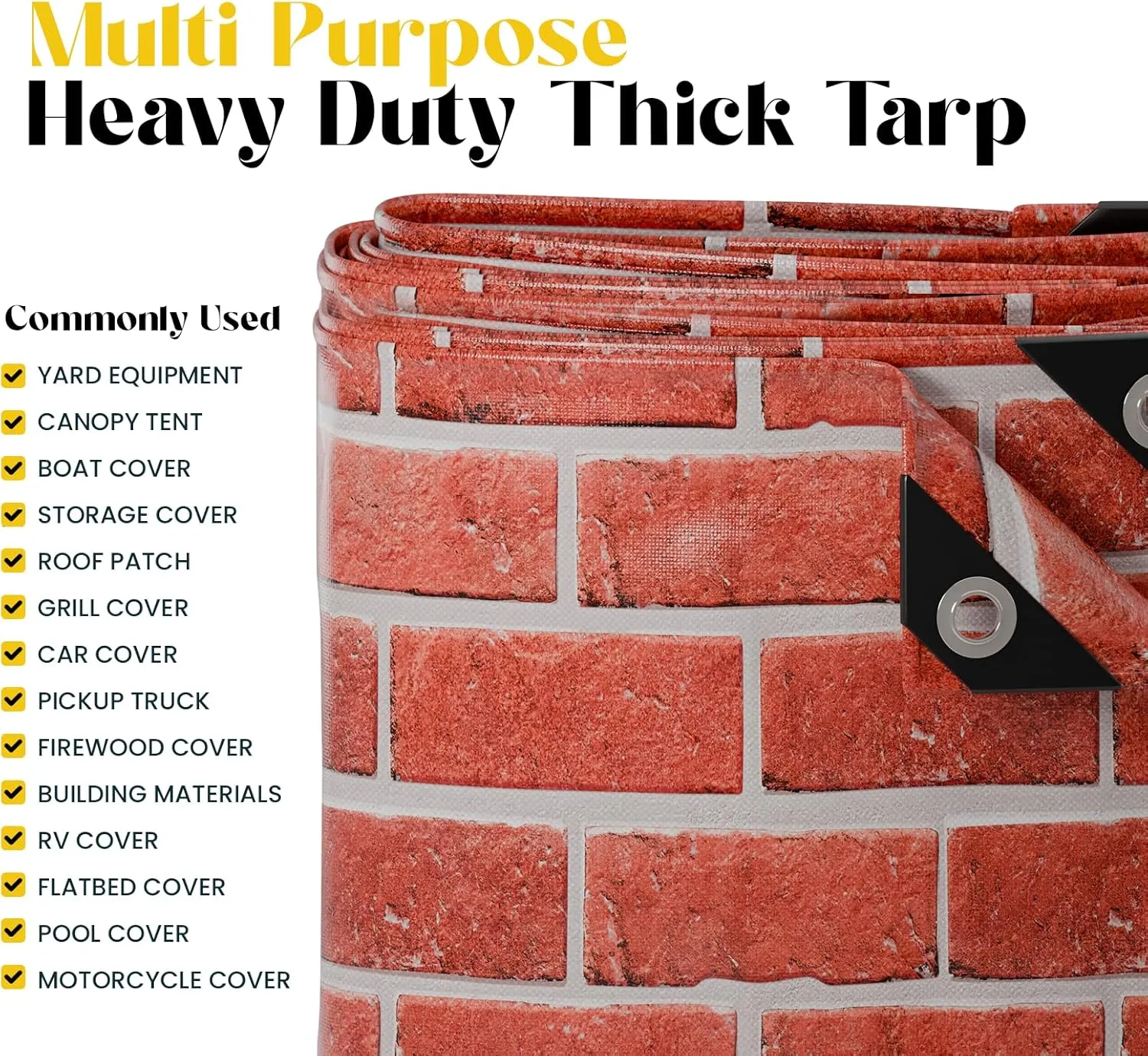 Core Tarps Extreme Heavy Duty 20 Mil Tarp Cover, Waterproof, UV Resistant, Rip and Tear Proof, Poly Tarpaulin with Reinforced Edges for Roof, Camping, Patio, Pool, Boat (Bricks/Black 6′ X 8′)
