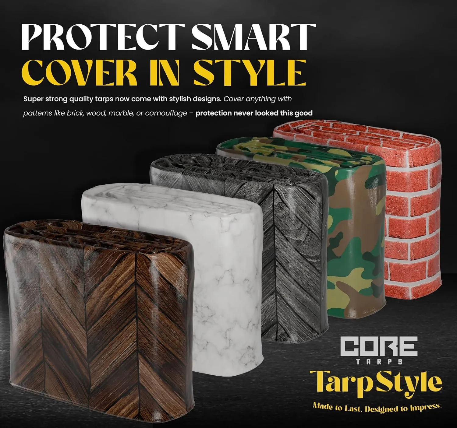 Core Tarps Extreme Heavy Duty 20 Mil Tarp Cover, Waterproof, UV Resistant, Rip and Tear Proof, Poly Tarpaulin with Reinforced Edges for Roof, Camping, Patio, Pool, Boat (Bricks/Black 6′ X 8′)