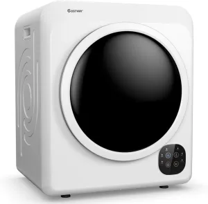 COSTWAY, 13.2 lbs Capacity Front Load Compact Tumble Laundry Stainless Steel Tub, Easy Control Button Panel Downside for Variety Drying Mode, White 1700W Electric Portable Clothes Dryer