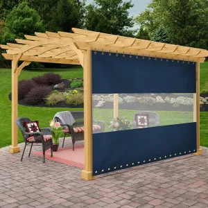 Covers & All Outdoor Clear Panel Curtain, 12 oz Vinyl Outdor Curtains for Patio, Waterproof & Weather Resistant Tarp with Brass Grommets for Pergola, Porch, Gazebos, Balcony (9’ H x 12’ W Feet, Blue)