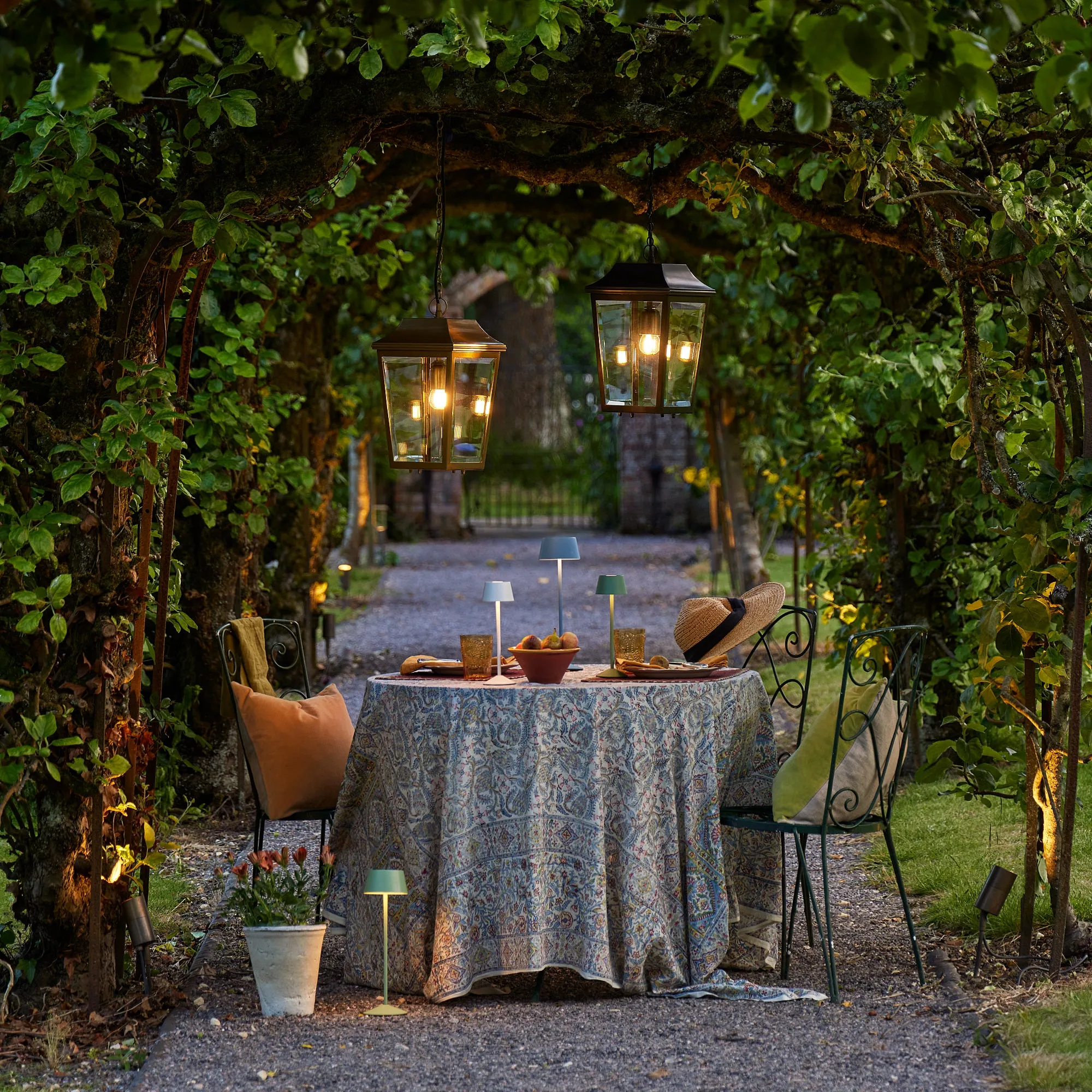 Crail IP44 exterior hanging lantern in bronze