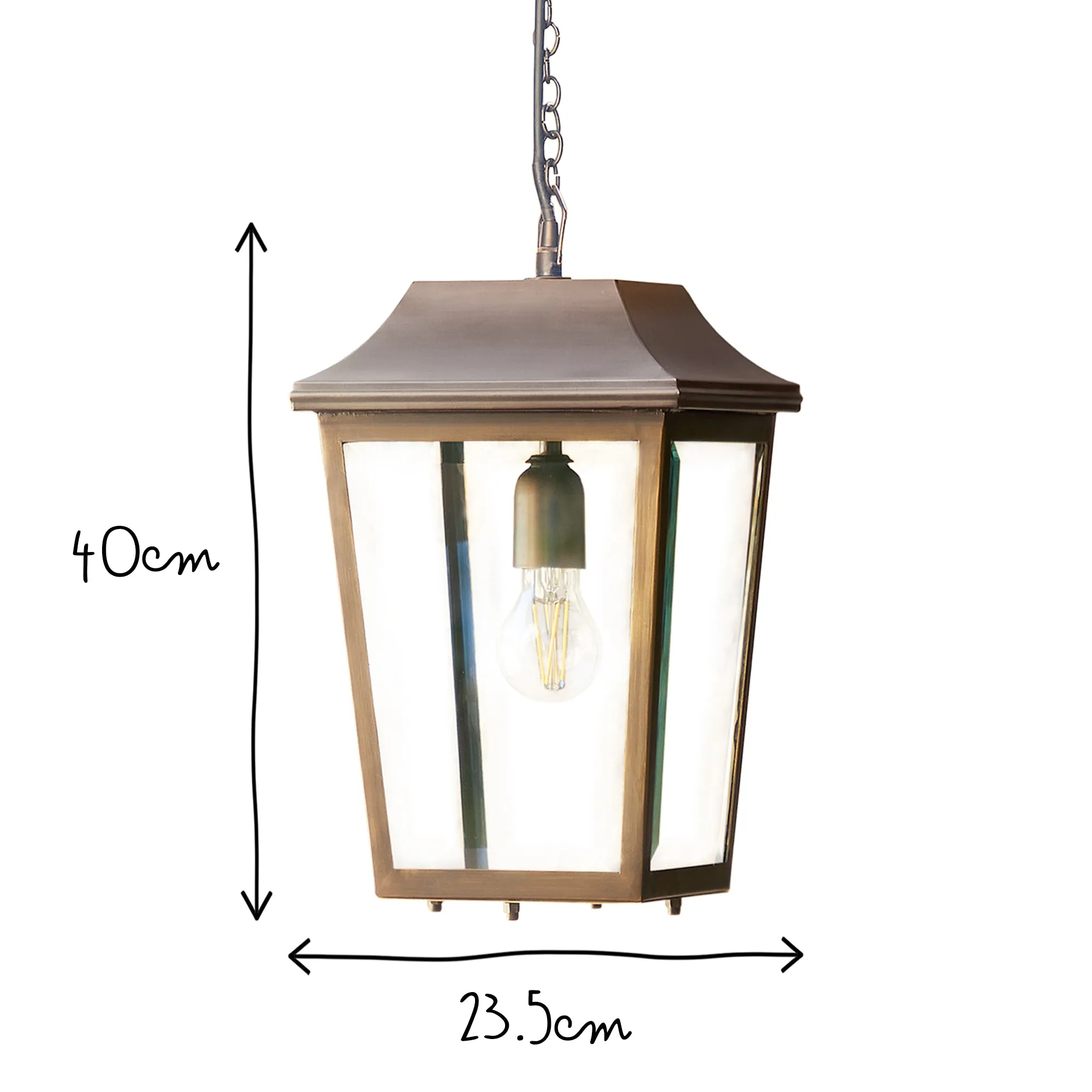 Crail IP44 exterior hanging lantern in bronze