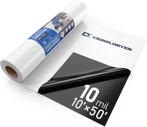 Crawl Space Vapor Barrier - 10 mil (10' x 50'), Thick Plastic sheeting, Drop Cloth Moisture Barrier Covering for Crawl Space Encapsulation, Heavy Duty Polyethylene Film, Black and White Panda Film