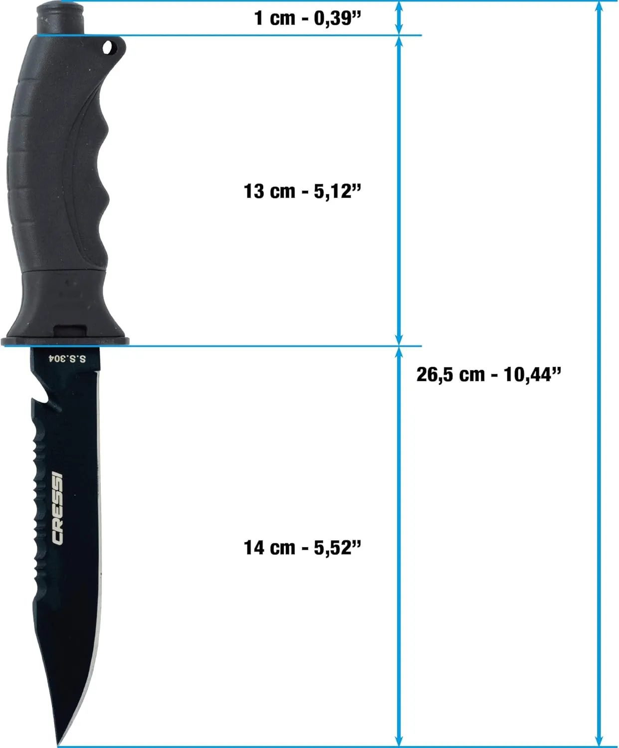 Cressi Borg, Long Blade Knife for Diving and Spearfishing Knife - Pointed & Blunt Tip