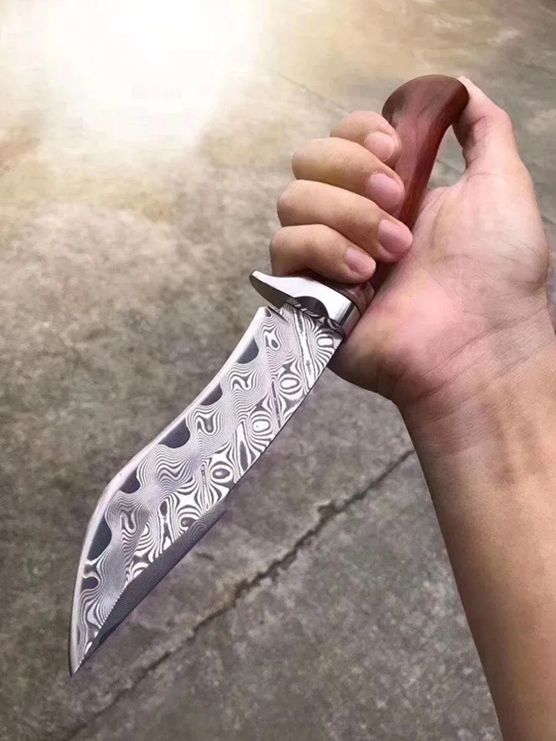 Crimson Wave Damascus Steel Outdoor Knife