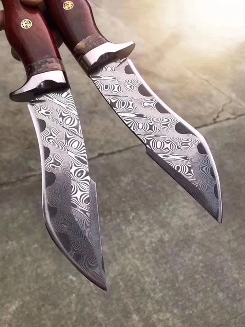 Crimson Wave Damascus Steel Outdoor Knife