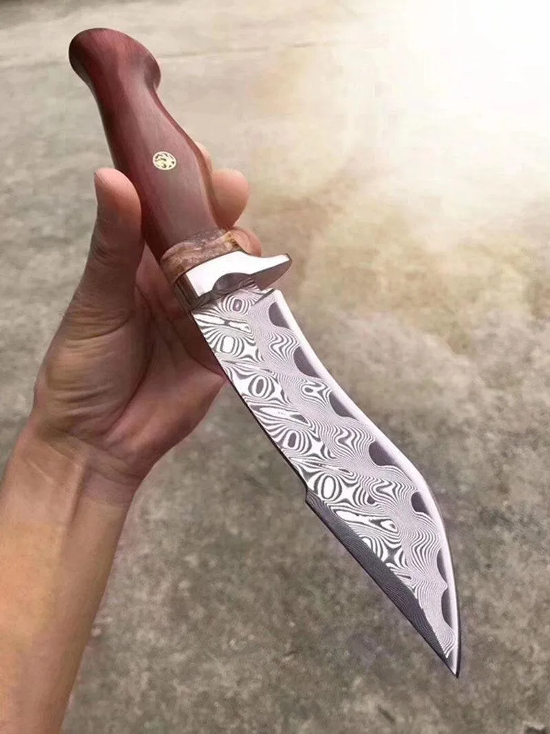Crimson Wave Damascus Steel Outdoor Knife
