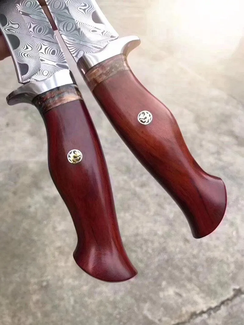 Crimson Wave Damascus Steel Outdoor Knife