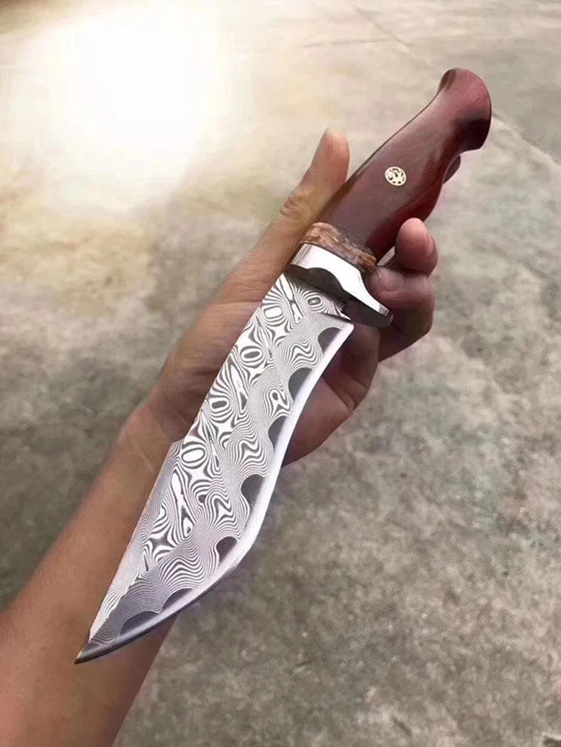 Crimson Wave Damascus Steel Outdoor Knife