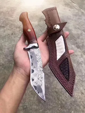 Crimson Wave Damascus Steel Outdoor Knife
