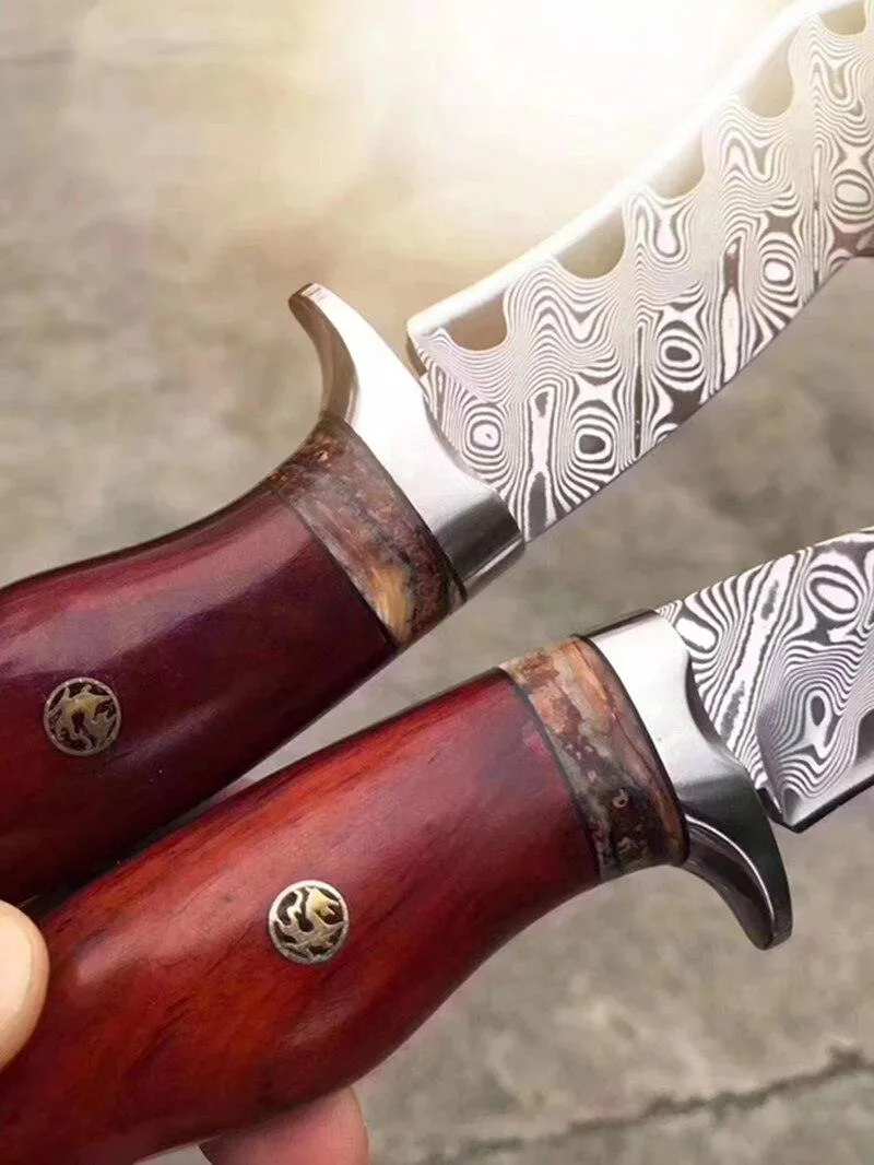 Crimson Wave Damascus Steel Outdoor Knife