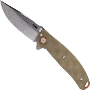 CRKT Butte Folding Pocket Knife: Everyday Carry, Plain Edge D2 Blade, Deadbolt Lock, IKBS Ball Bearings w/Deep Carry Pocket Clip 2471, OD green