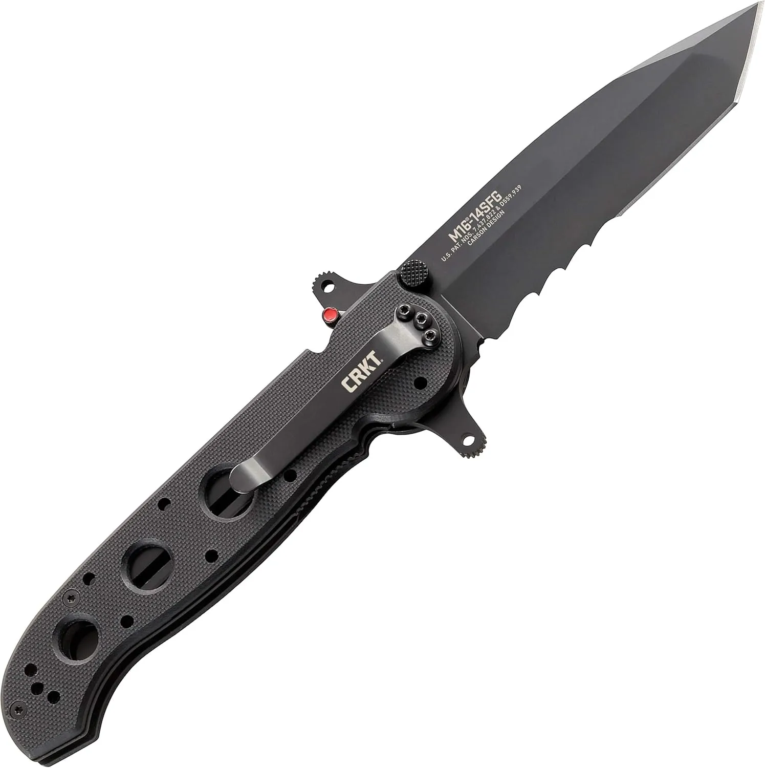 CRKT M16-14SFG EDC Folding Pocket Knife: Special Forces Everyday Carry, Black Serrated Edge Blade, Tanto, Automated Liner Safety, Dual Hilt, G10 Handle, 4-Position Pocket Clip
