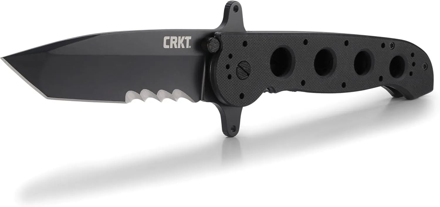 CRKT M16-14SFG EDC Folding Pocket Knife: Special Forces Everyday Carry, Black Serrated Edge Blade, Tanto, Automated Liner Safety, Dual Hilt, G10 Handle, 4-Position Pocket Clip