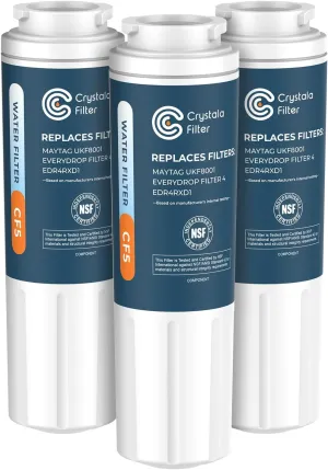 Crystala Filters UKF8001 Compatible with Everydrop Filter 4, EDR4RXD1, Whirlpool Refrigerator Water Filter 4, 4396395, Maytag UKF8001AXX, UKF8001AXX-750, 46-9006, Puriclean II, PH21500, Pack of 3