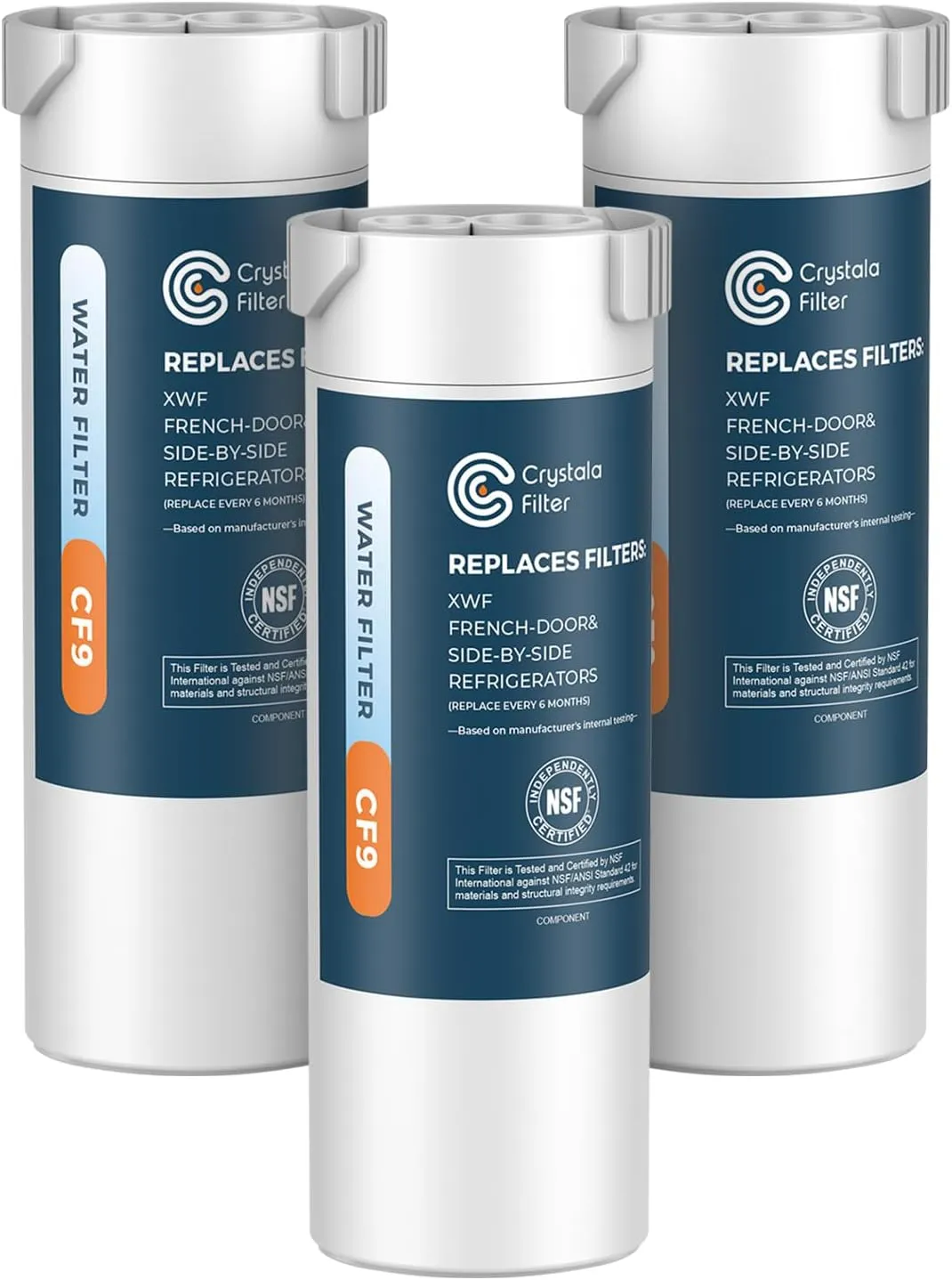 Crystala Filters XWF Water Filter, Compatible with GE XWF Refrigerator Water Filter, 3 Pack