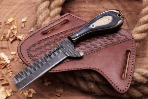 Custom Handmade 1095 steel Bull cutter knife, cowboy knives with pancake leather sheath
