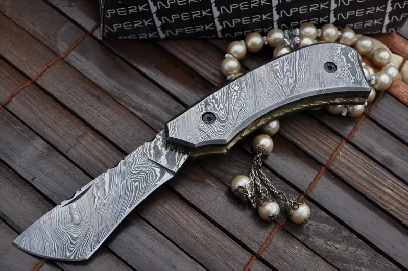 Custom made All Damascus Pocket Knife Damascus handle - By Koobi - For C amping and Bushcraft