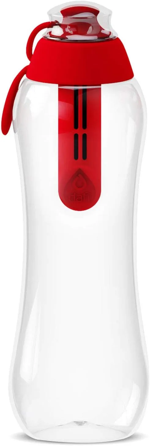 Dafi Sport Water Bottle with Filter RED | 24 oz | personal reusable water bottle, backpacking filter replacement, tap water straw purifier, water for travel | Made in Europe