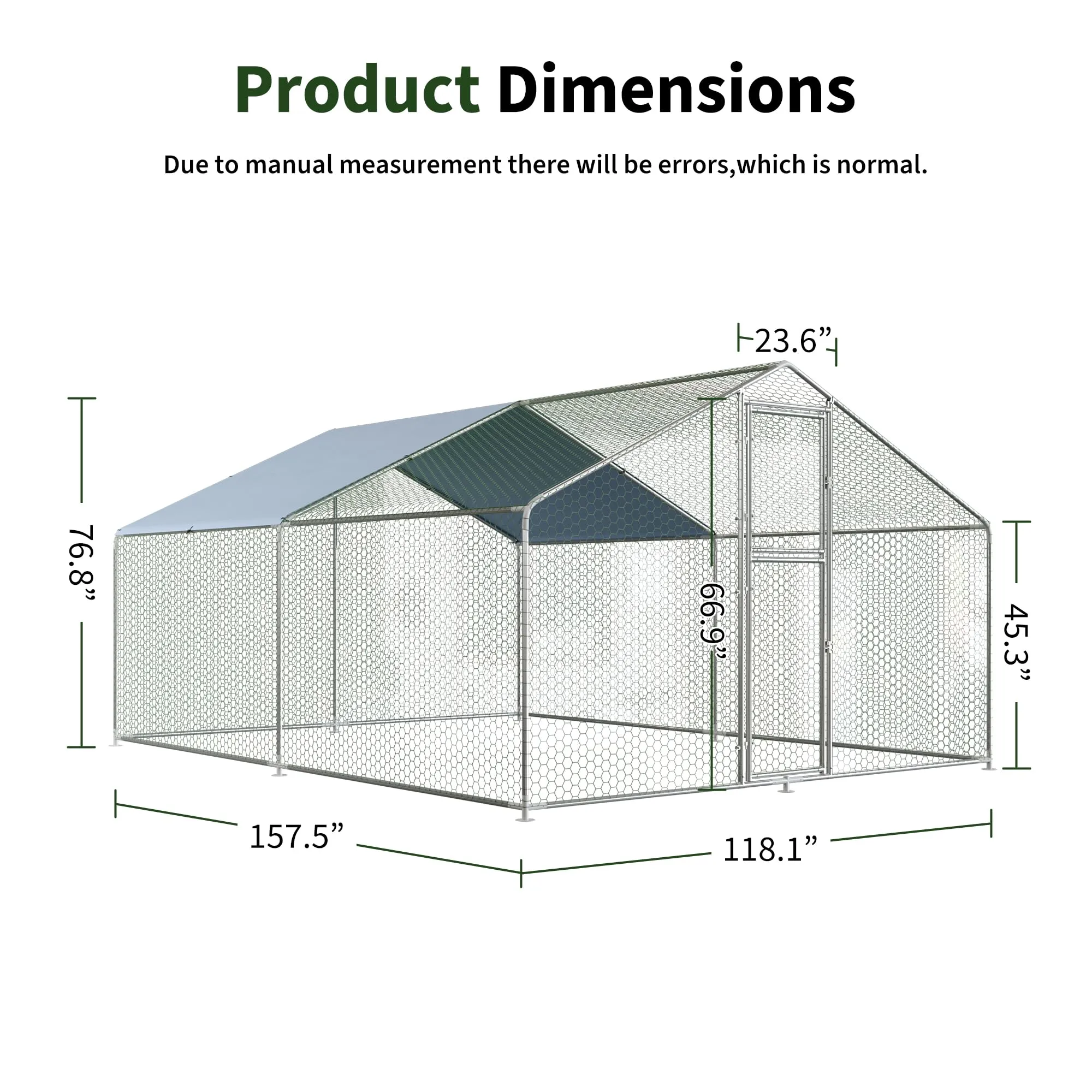 DAKITO Chicken Coop,Large Metal Chicken Run Pen,Walk in Chicken Coops for 10/40 Chickens,Double Door Chicken House with Waterproof & Anti-UV Cover for Backyard. (13.1x9.8x6.4 FT)