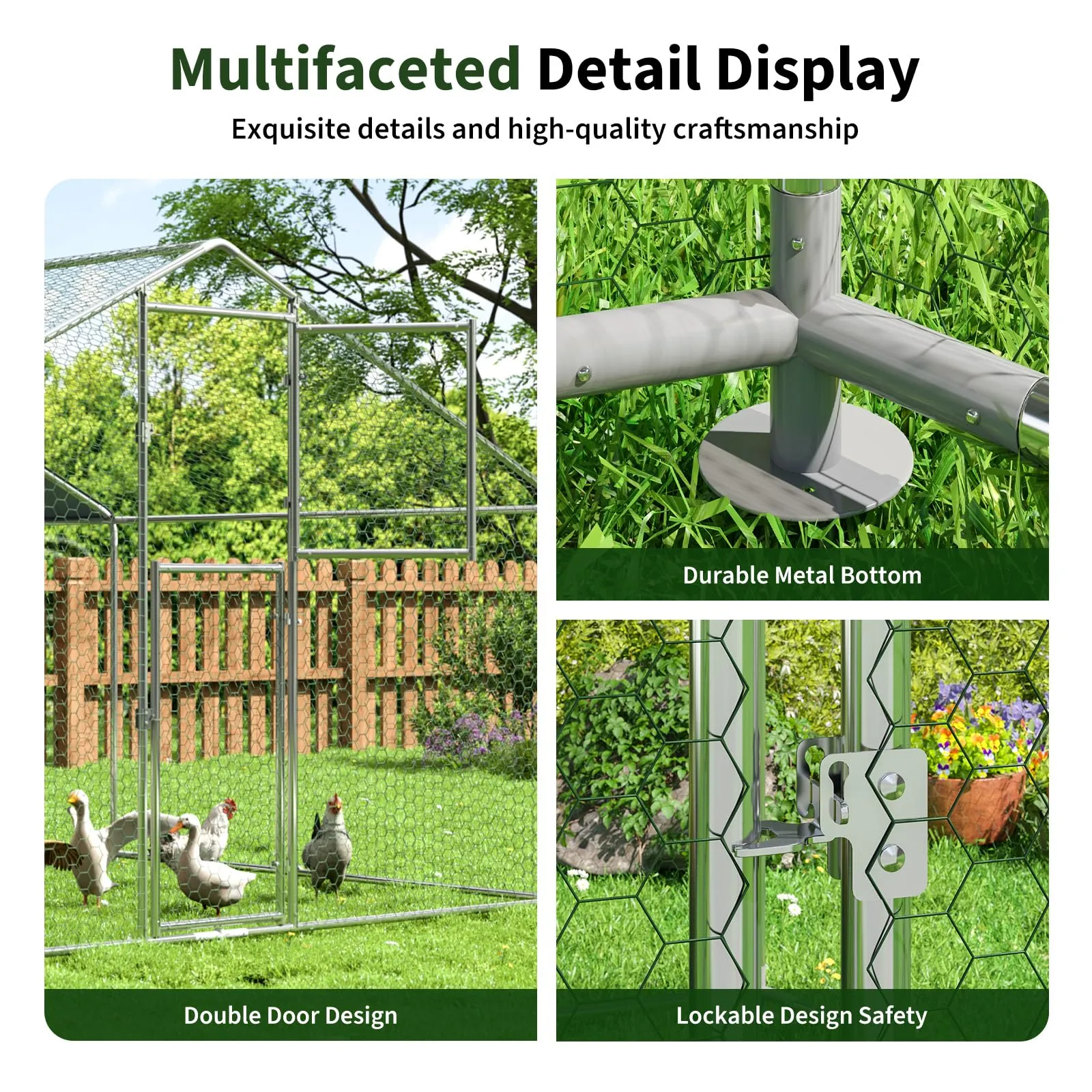 DAKITO Chicken Coop,Large Metal Chicken Run Pen,Walk in Chicken Coops for 10/40 Chickens,Double Door Chicken House with Waterproof & Anti-UV Cover for Backyard. (13.1x9.8x6.4 FT)