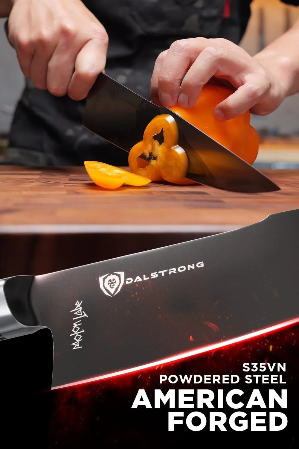 Dalstrong Chef Knife - 8 inch - Spartan Ghost Series - American Forged S35VN Powdered Steel Kitchen Knife - Maple & Red Resin Handle - Razor Sharp Cooking Knife