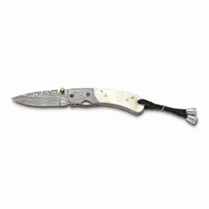 Damascus Steel 256 Layer Folding Blade Mother of Pearl Handle Knife