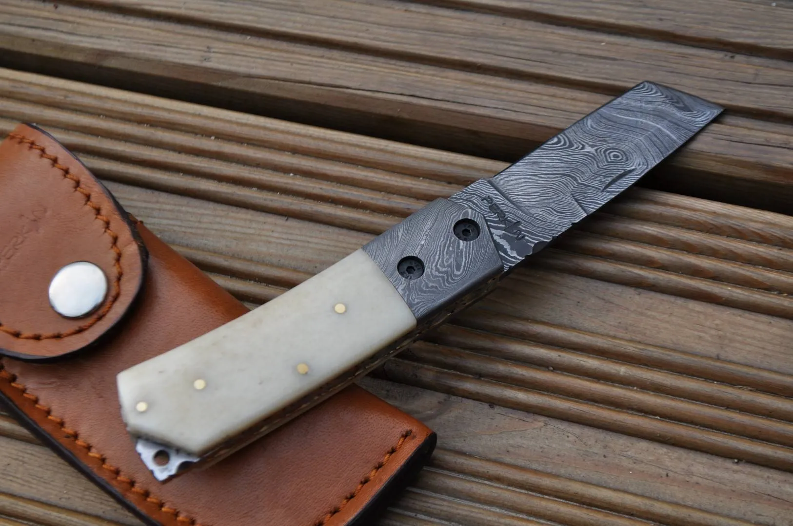 Damascus Steel Folding Knife - Pocket knife-Tanto blade