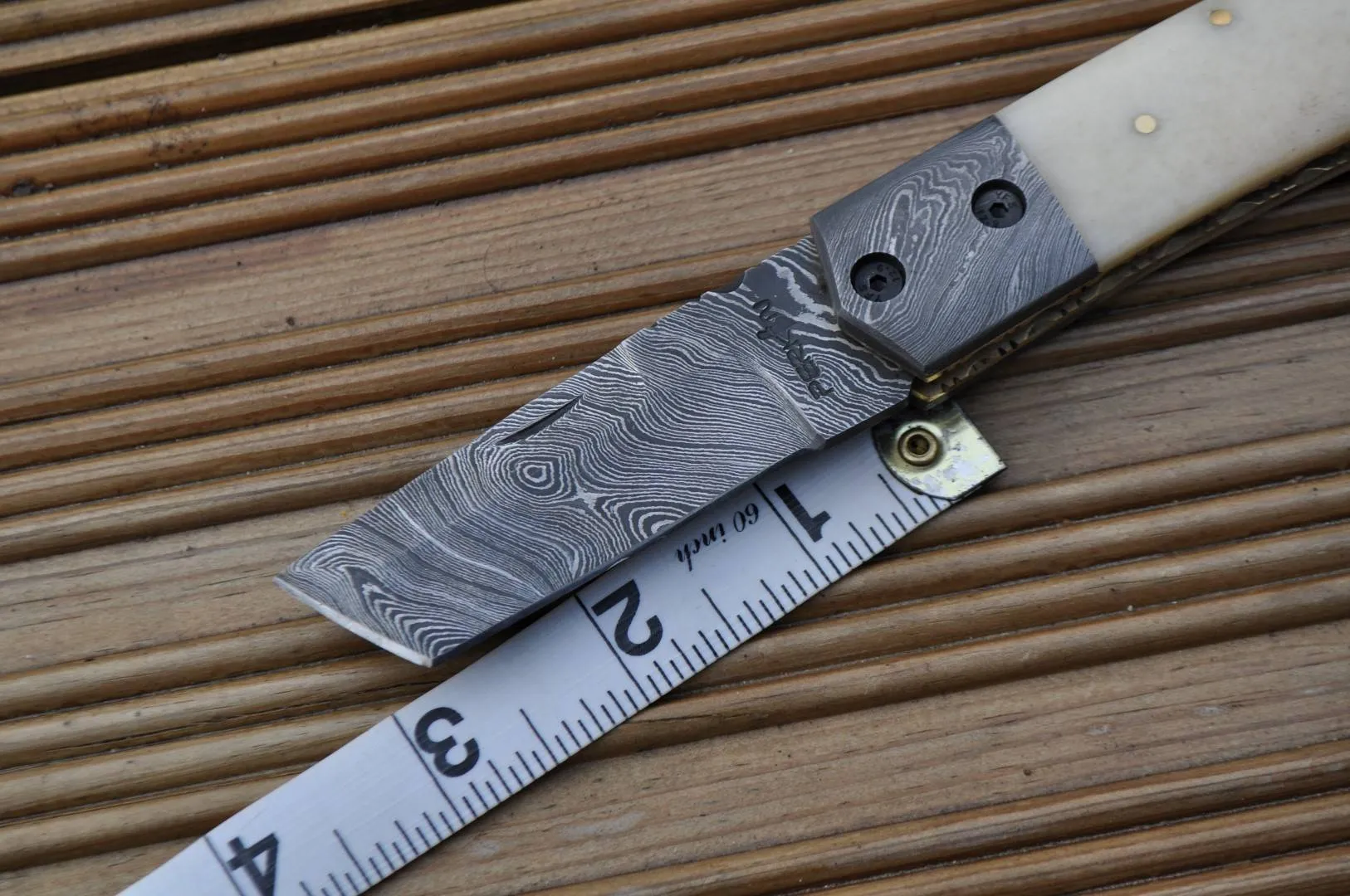 Damascus Steel Folding Knife - Pocket knife-Tanto blade