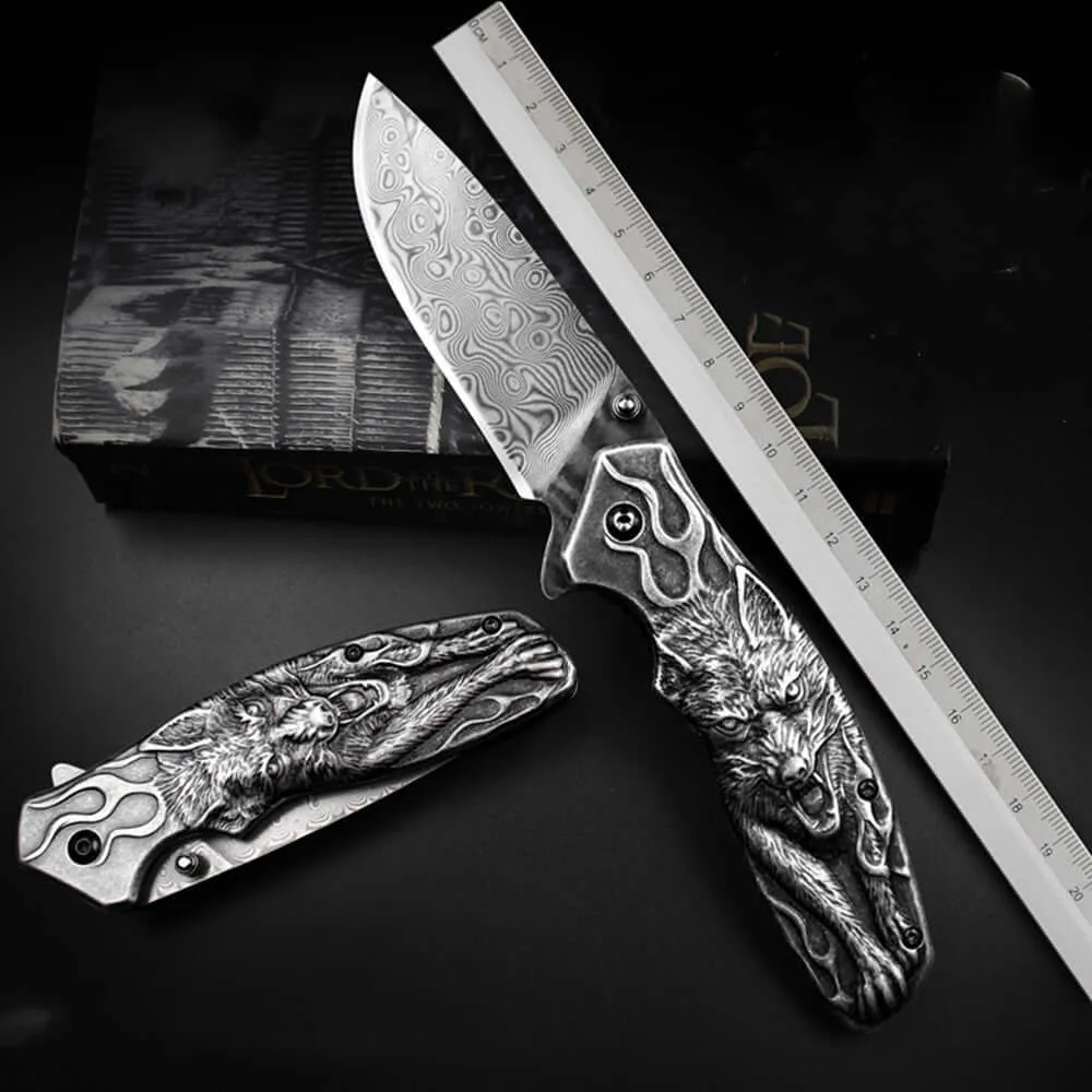 Damascus Steel Folding Knife | Powder Steel