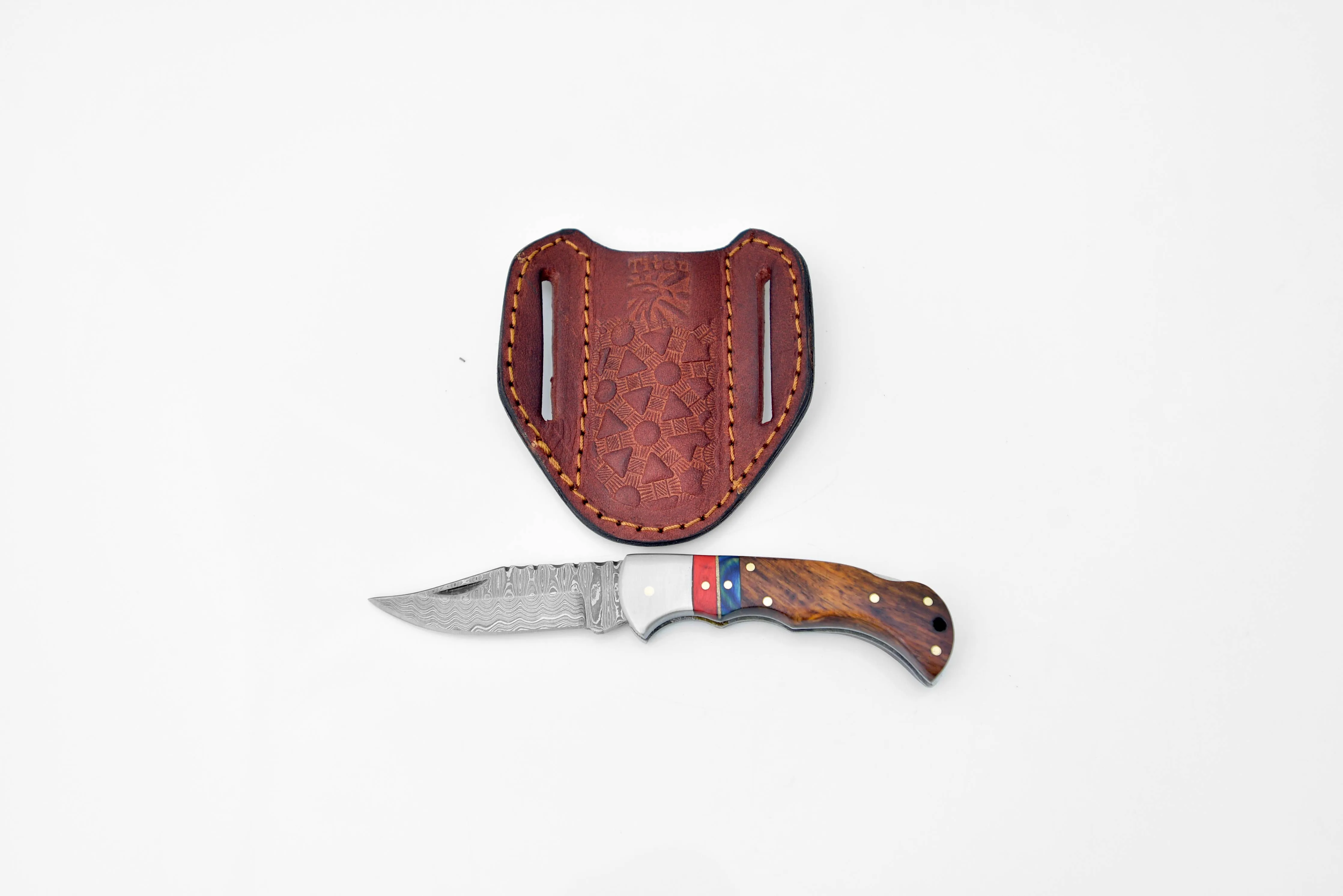 Damascus steel pocket knife Limited Run Walnut