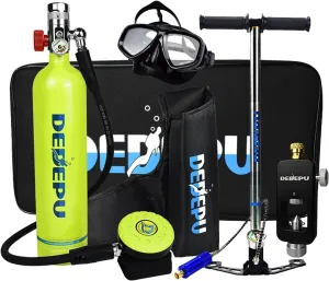 DEDEPU S5000 Scuba Tank, 1L Mini Scuba Cylinder, High Pressure Air Pump, 15-25 Min Refill Adapter, Underwater Diving Breathe Training (Green)