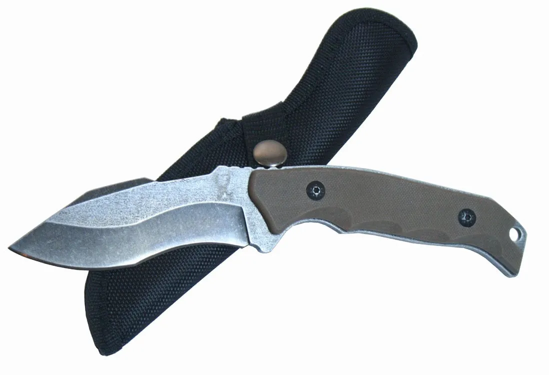 Defender Bone Edge Full Tang Stone Wash Blade Hunting Knife G10 Handle with Sheath 6874