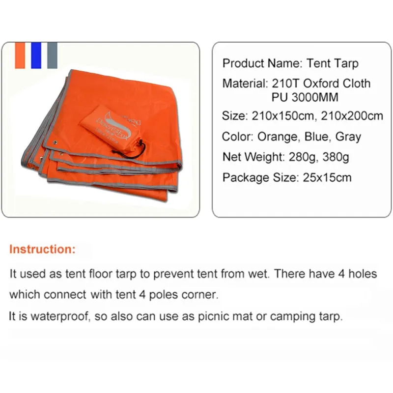 Desert & Fox Waterproof Tent Floor Tarp Picnic Mat Ultralight Pocket Tent Footprints Beach Tarp