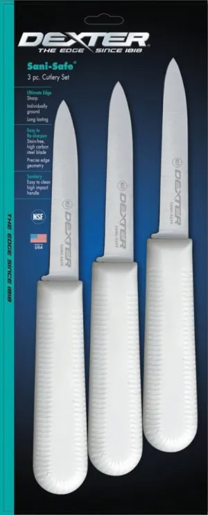 Dexter-Russell 3 pack of 3¼"Paring Knives, S104-3PCP, SANI-SAFE Series, Silver, White