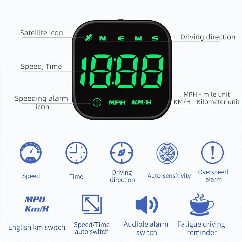 Digital GPS Speedometer, VEESA Car Universal HUD Head Up Display, GPS Smart Gauge Speedometer with Speed MPH Compass Fatigued Driving Alert Overspeed Alarm Trip Meter for All Vehicle (Green)
