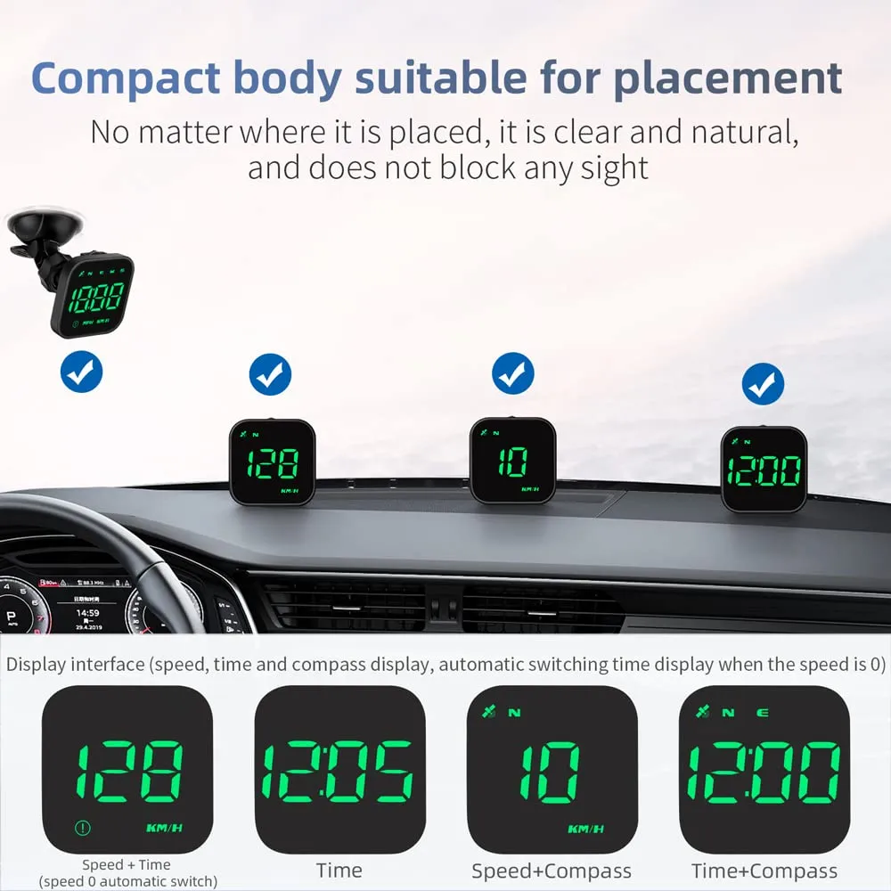 Digital GPS Speedometer, VEESA Car Universal HUD Head Up Display, GPS Smart Gauge Speedometer with Speed MPH Compass Fatigued Driving Alert Overspeed Alarm Trip Meter for All Vehicle (Green)