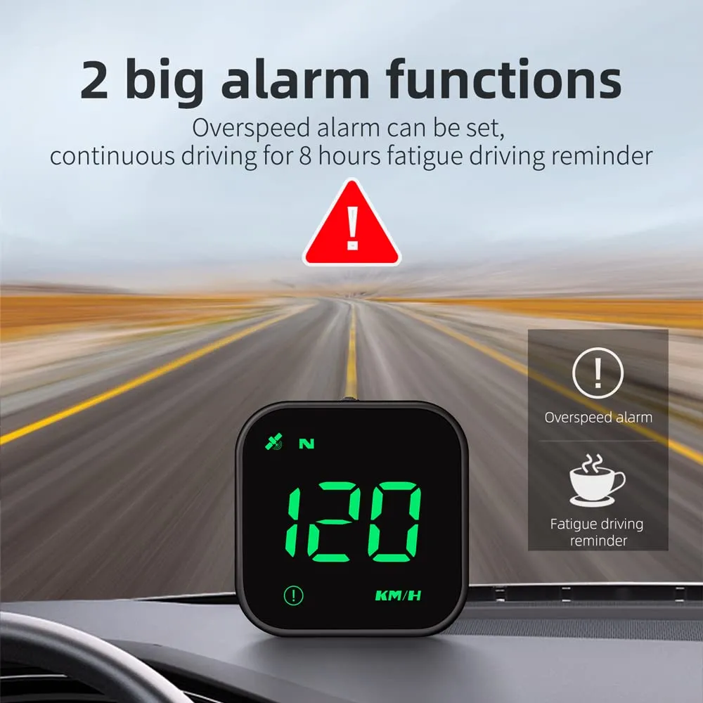 Digital GPS Speedometer, VEESA Car Universal HUD Head Up Display, GPS Smart Gauge Speedometer with Speed MPH Compass Fatigued Driving Alert Overspeed Alarm Trip Meter for All Vehicle (Green)