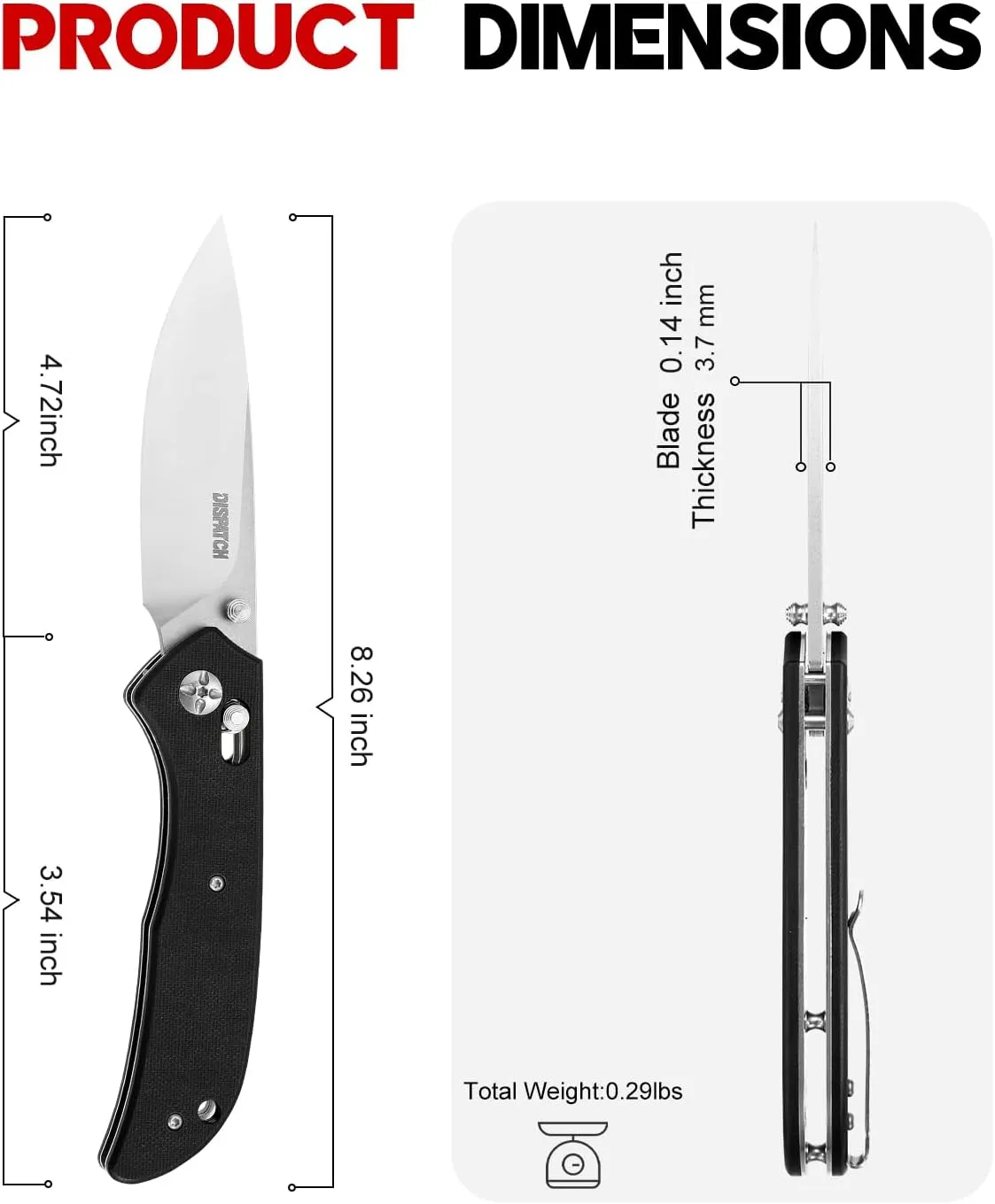 Dispatch Axis Lock Folding Pocket Knife with Clip, 3.58" 8Cr13MoV Steel Drop Point Blade and G10 Handle, Crossbar Lock Knives EDC Knife for Men Women Camping Hiking Survival Pocket Knife