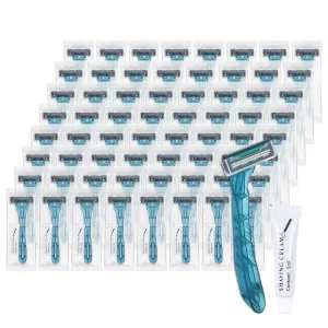 Disposable Razors Bulk, Blue Razors Individually Wrapped Bulk, With Shaving Cream For Hotels, Shelters, Homeless, Nursing Homes, Charities, Churches (60-PACK)