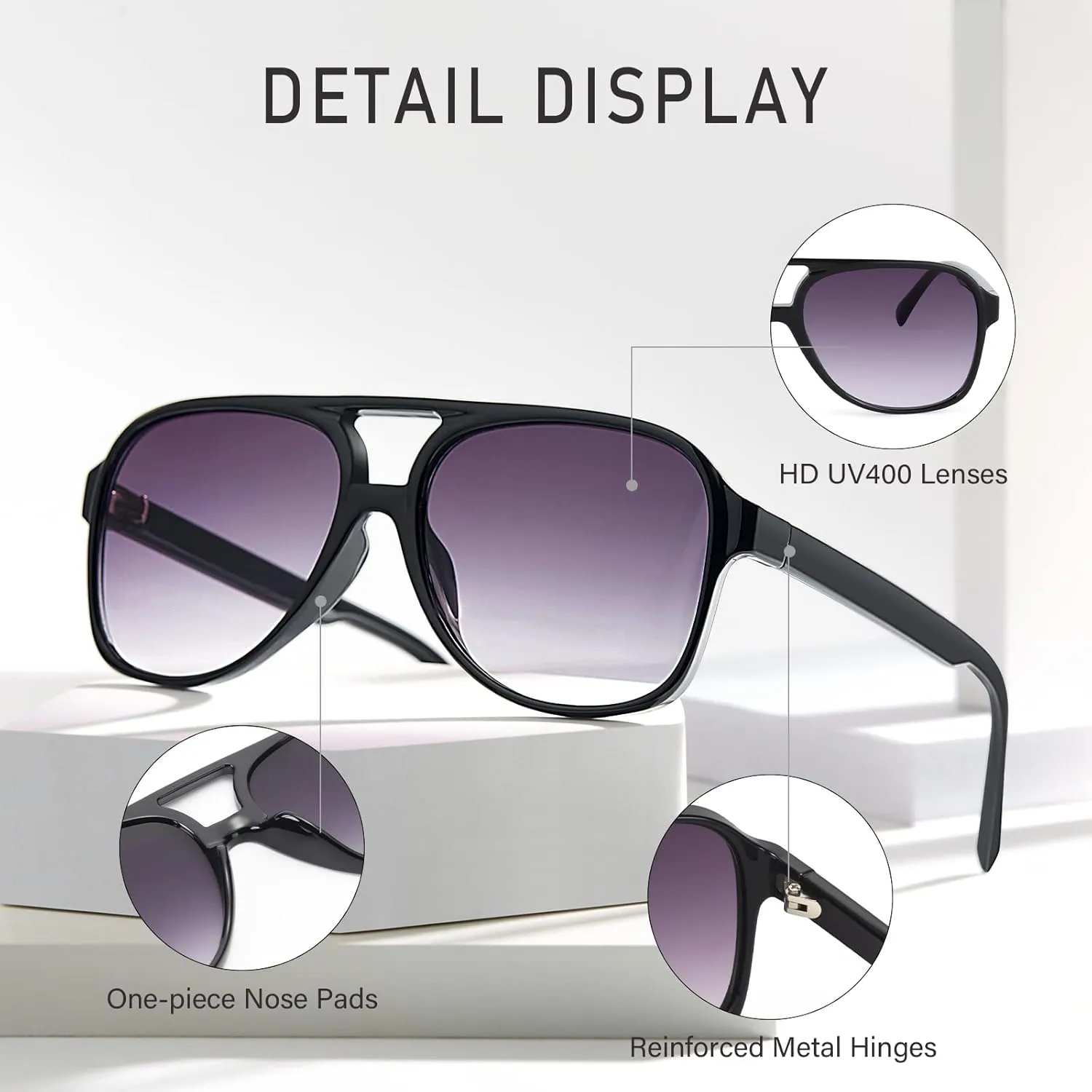 Dollger Retro Aviator Sunglasses for Women Men Classic Vintage Large Square Frame 70s 80s Sun Glasses