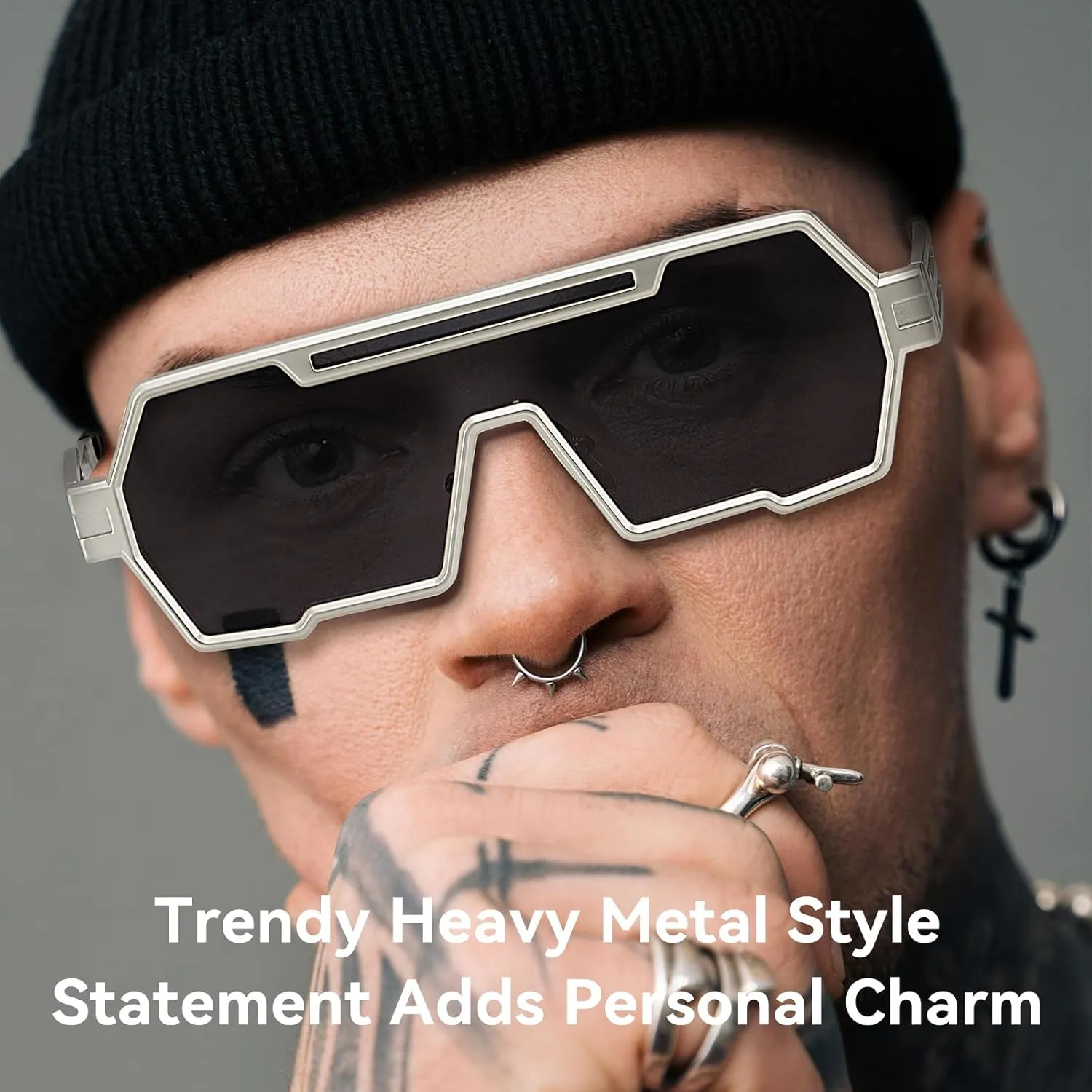 Dollger Retro Steampunk Sunglasses Men Trendy One Piece Irregular Metal Sunglasses