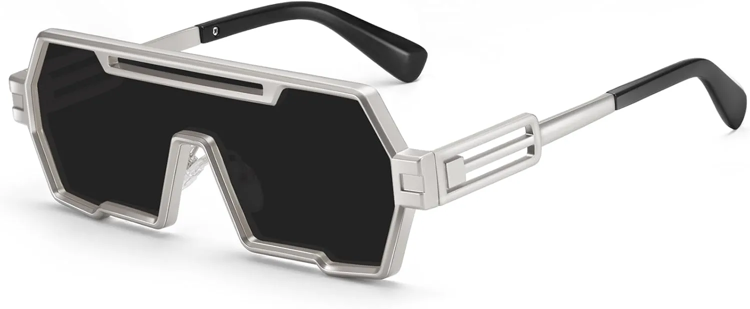 Dollger Retro Steampunk Sunglasses Men Trendy One Piece Irregular Metal Sunglasses