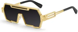 Dollger Retro Steampunk Sunglasses Men Trendy One Piece Irregular Metal Sunglasses