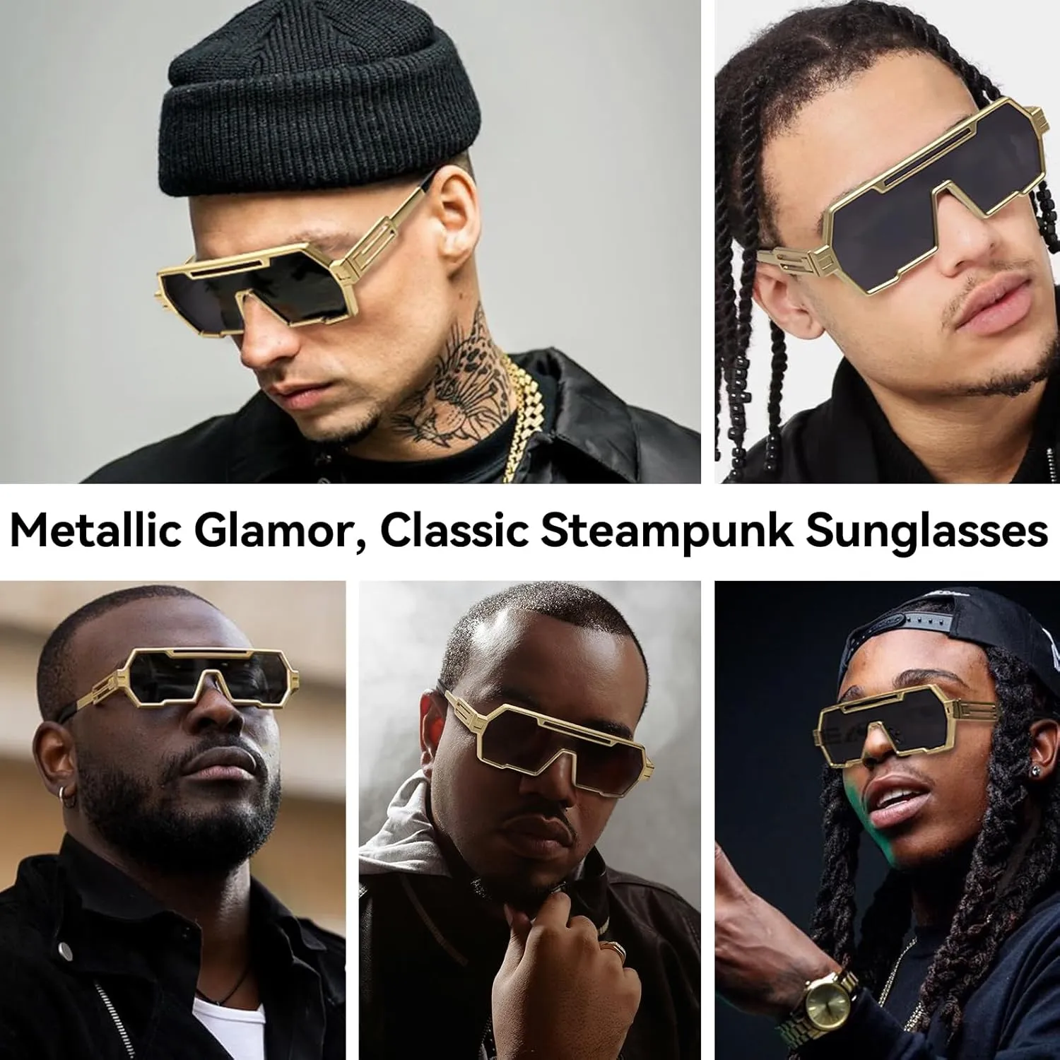 Dollger Retro Steampunk Sunglasses Men Trendy One Piece Irregular Metal Sunglasses