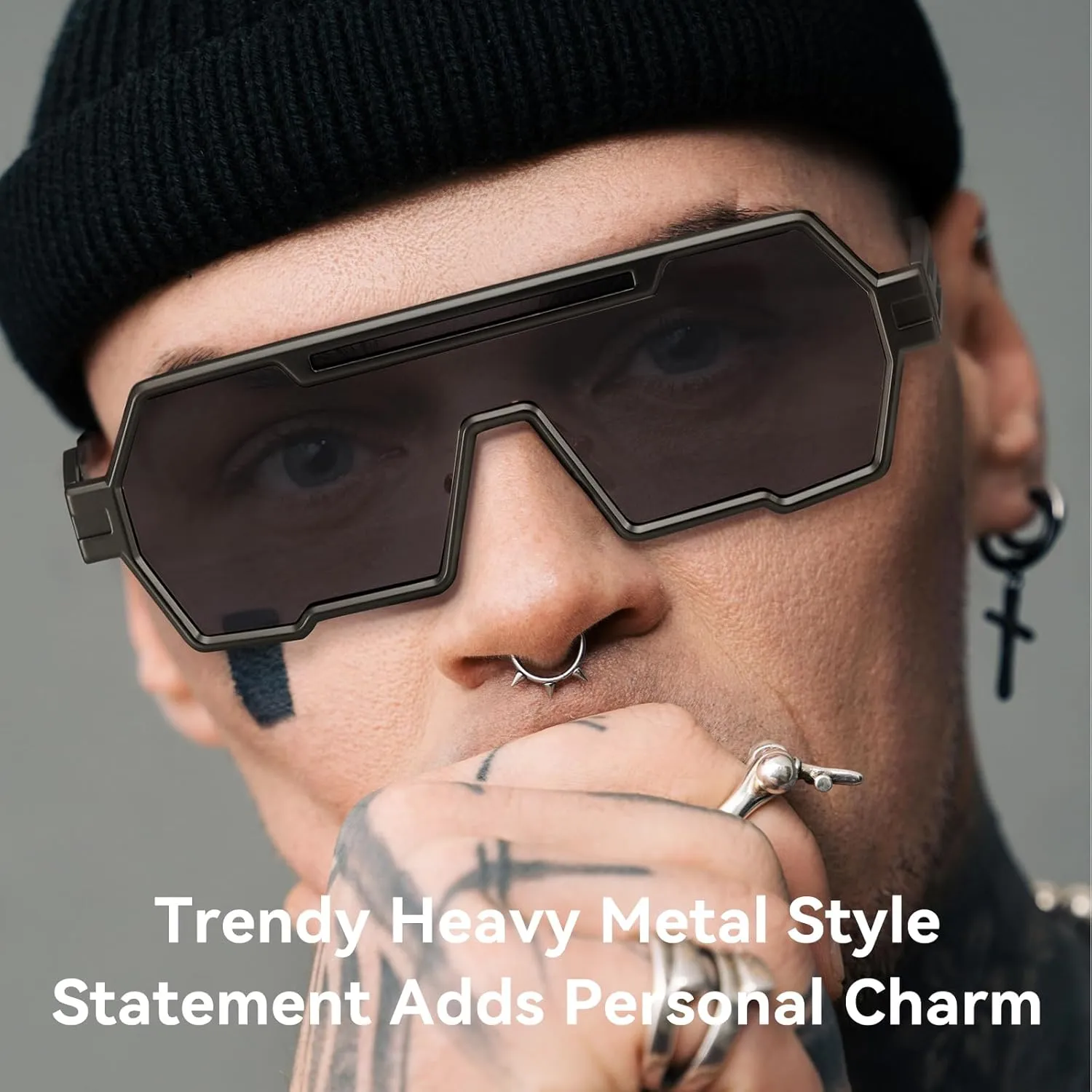 Dollger Retro Steampunk Sunglasses Men Trendy One Piece Irregular Metal Sunglasses