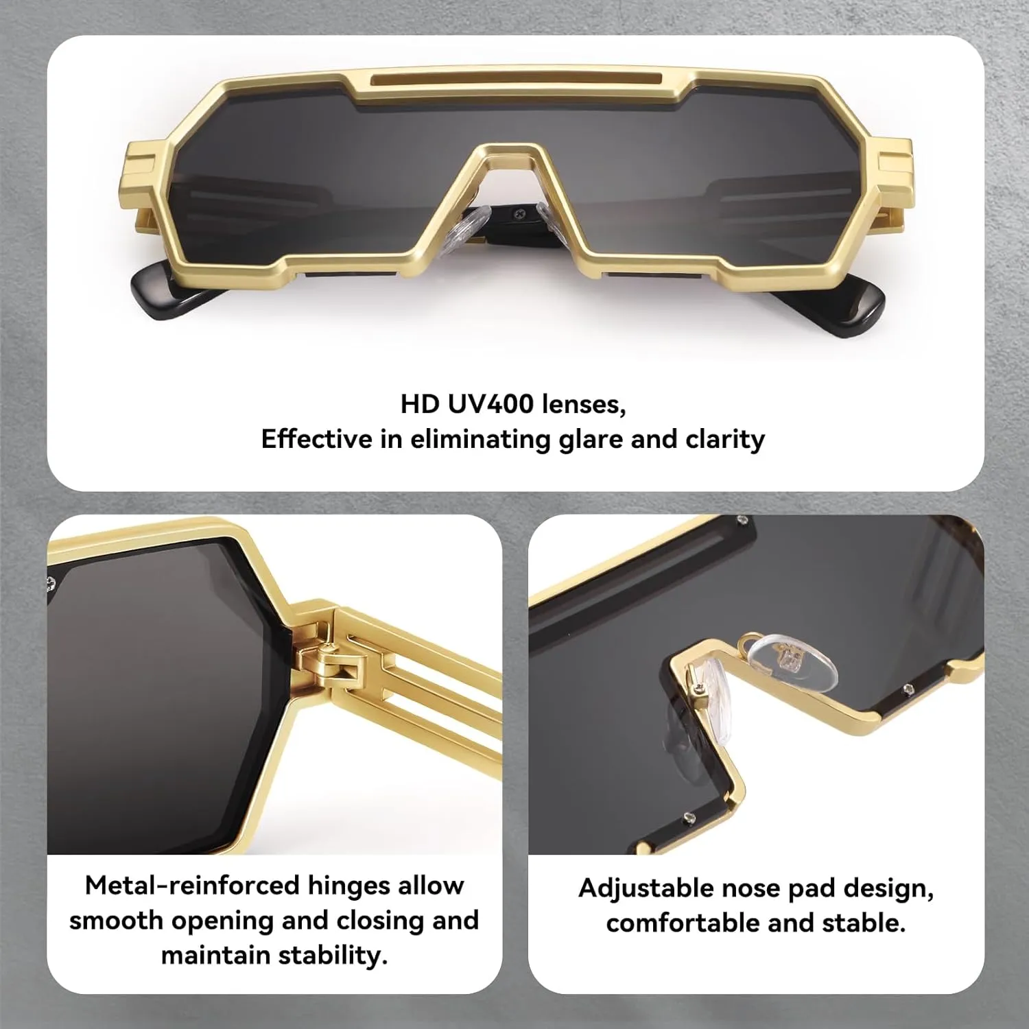 Dollger Retro Steampunk Sunglasses Men Trendy One Piece Irregular Metal Sunglasses