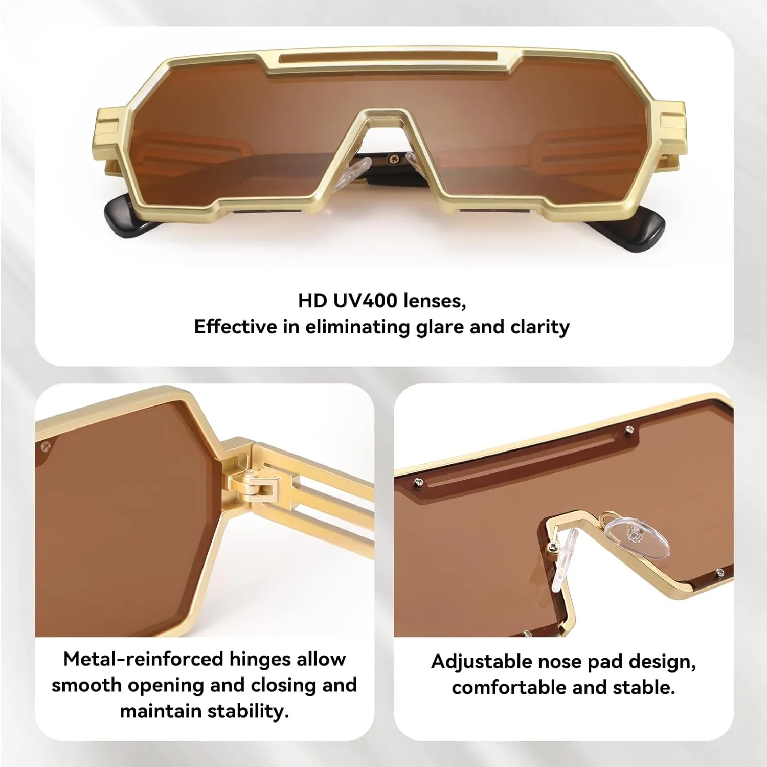 Dollger Retro Steampunk Sunglasses Men Trendy One Piece Irregular Metal Sunglasses